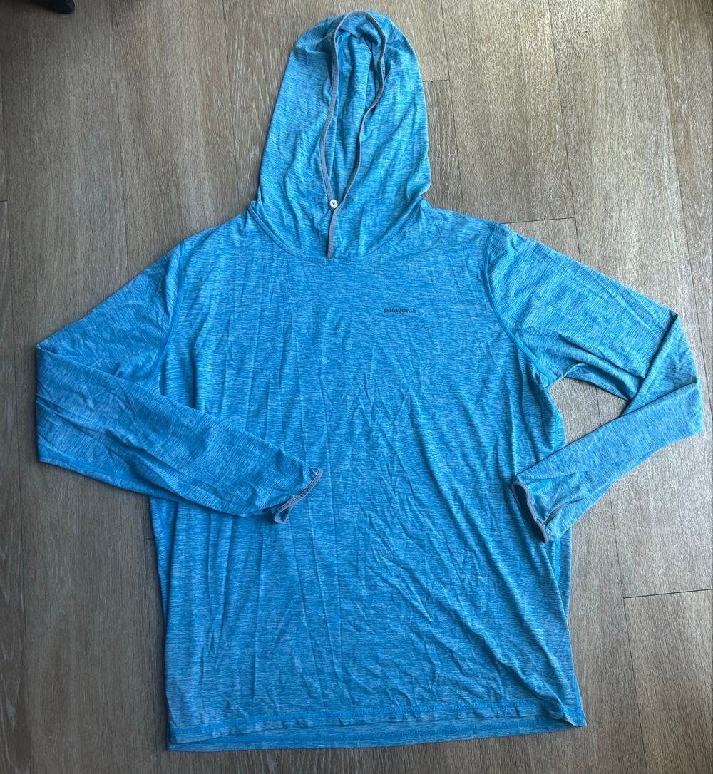 Patagonia UPF 50+ Capilene Tropic Comfort Hoody II Blue Heather Sun Fishing L